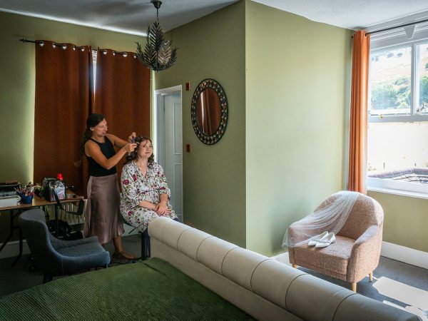 Adam and Abbey’s wedding at Tottington Manor – bride having her make-up done