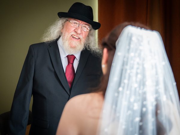 Adam and Abbey’s wedding at Tottington Manor – bride's father sees her for the first time