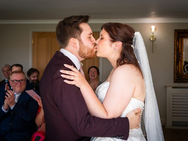 Adam and Abbey’s wedding at Tottington Manor – first kiss as husband and wife