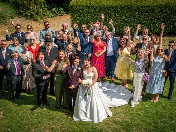Adam and Abbey’s wedding at Tottington Manor – group photo with all the guests
