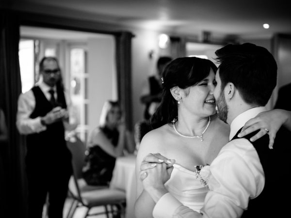 Adam and Abbey’s wedding at Tottington Manor – first dance in black and white