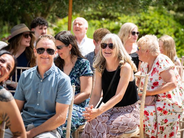 Holly and Andy’s wedding at Field Place – guests waiting for the ceremony