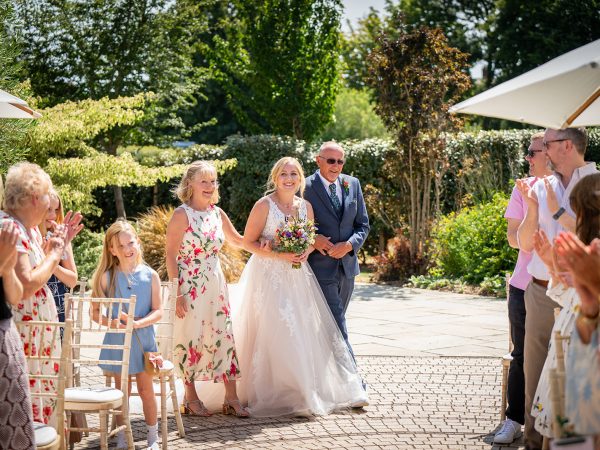 Holly and Andy’s wedding at Field Place – bride walking down the aisle