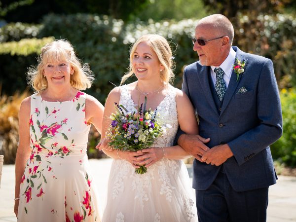 Holly and Andy’s wedding at Field Place – bride and her father walking down the aisle