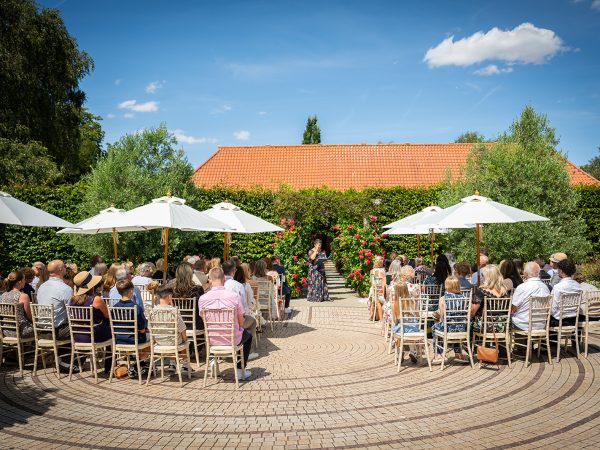 Holly and Andy’s wedding at Field Place – outdoor ceremony in the walled garden