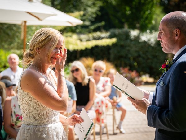 Holly and Andy’s wedding at Field Place – an emotional moment during the vows
