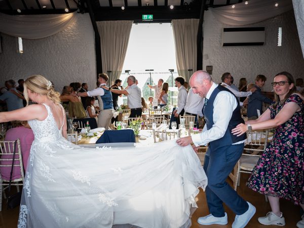 Holly and Andy’s wedding at Field Place – bride and groom dancing at the reception